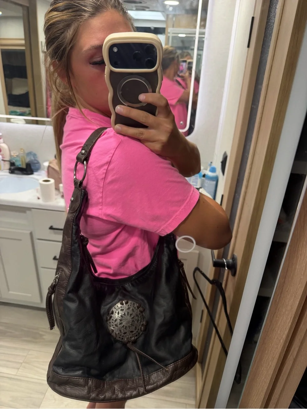 Bueno Black Leather Crossbody Bag with Silver Hardware